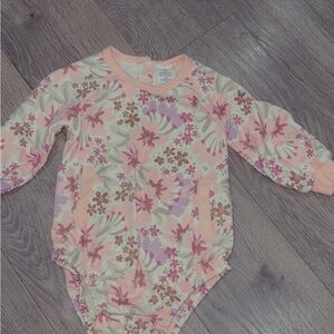 The Honest Company Pink Cream Floral Long-Sleeve Baby One-Piece